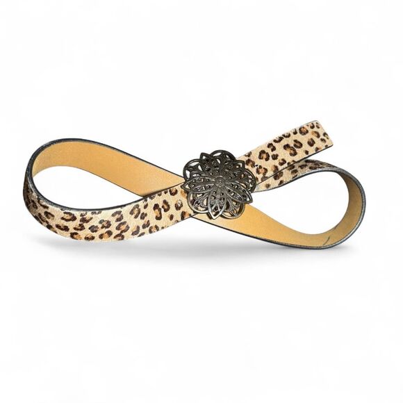 Express Women’s Leopard Print Belt M Genuine Italian Leather Made in USA - Picture 1 of 5